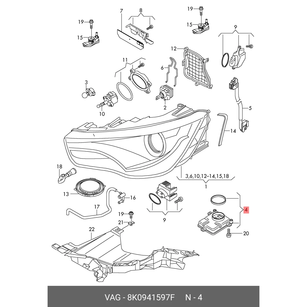 Vw Amarok Beetle Caddy Xenon Far Beyni - 8K0941597F