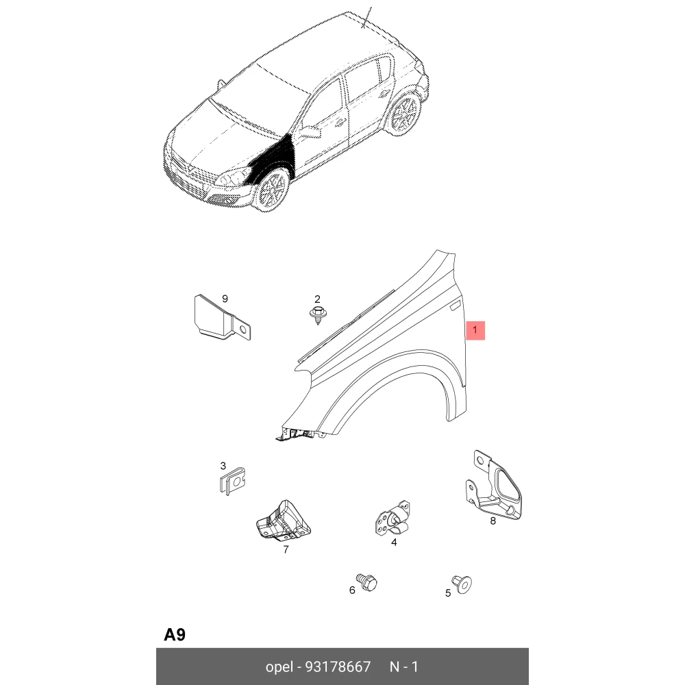 Opel Astra H Ön Sağ Çamurluk GM 93178667 6102349 24467206