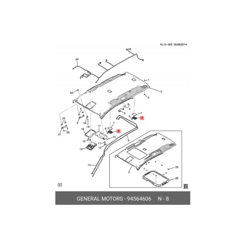 Ürün Kodu : 94564606 - Chevrolet Captiva  2006 - 2010 İç Aydınlatma Tavan Lambası - Gm 94564606