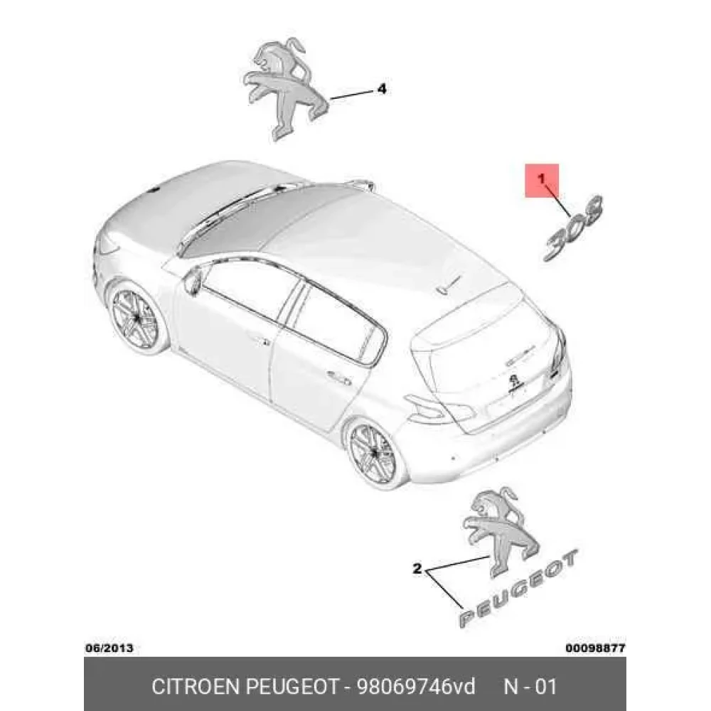 Peugeot 308 Bagaj Kapağı Yazısı BPE309651 98069746