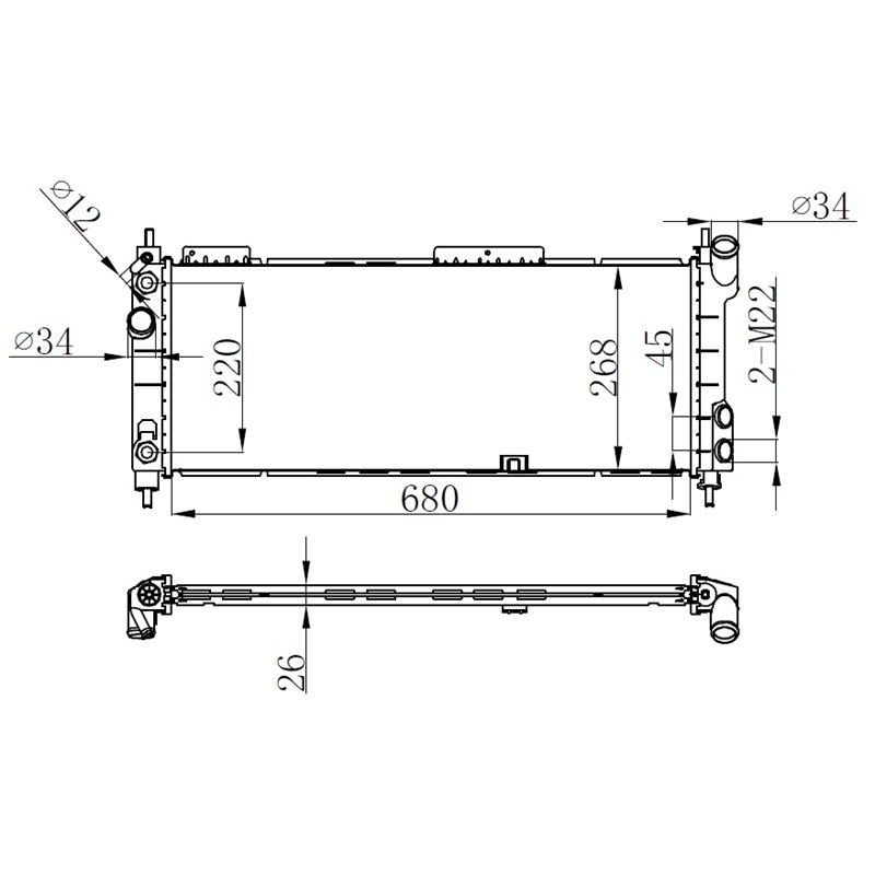 BRAZING SU RADYATÖRÜ OPEL COMBO/CORSA B 1.2I/1.4I (OTOMATIK ŞANZ.)(680X268X26) ALUMİNYUM