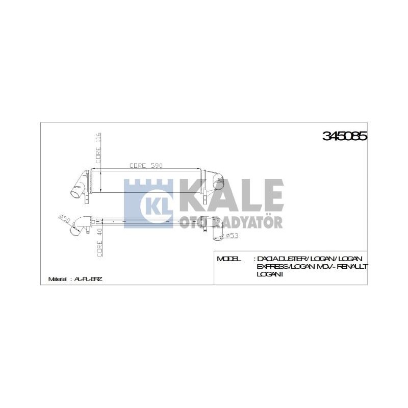 Ürün Kodu : KL345085 - TURBO RADYATÖRÜ (INTERCOOLER) DACIA DUSTER / LOGAN / LOGAN EXPRESS / LOGAN MCV - RENAULT LOGAN I