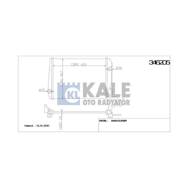 Ürün Kodu : KL346205 - RADYATÖR DACIA DUSTER 1.5 DCI 10+ AL/PL/BRZ