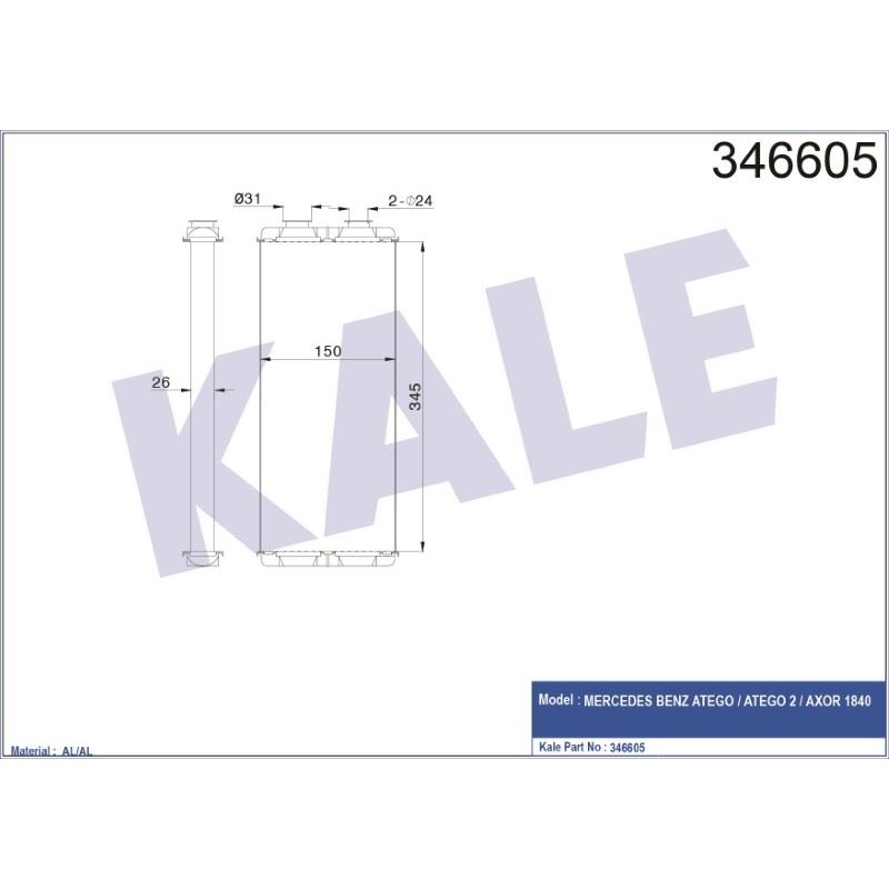 Ürün Kodu : KL346605 - KALORİFER RADYATÖRÜ ATEGO /ATEGO II /AXOR 04=>