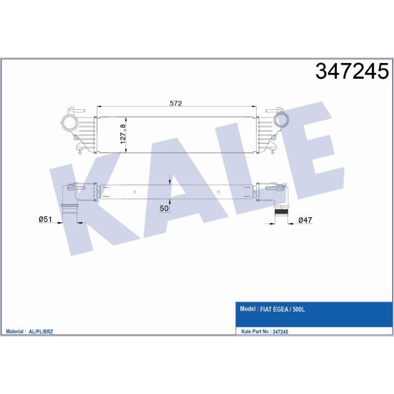 Ürün Kodu : KL347245 - TURBO RADYATÖRÜ (INTERCOOLER) (INTERCOOLER) FIAT EGEA / 500L 1.3 / 1.6 MJET / 1.4 BENZINLI