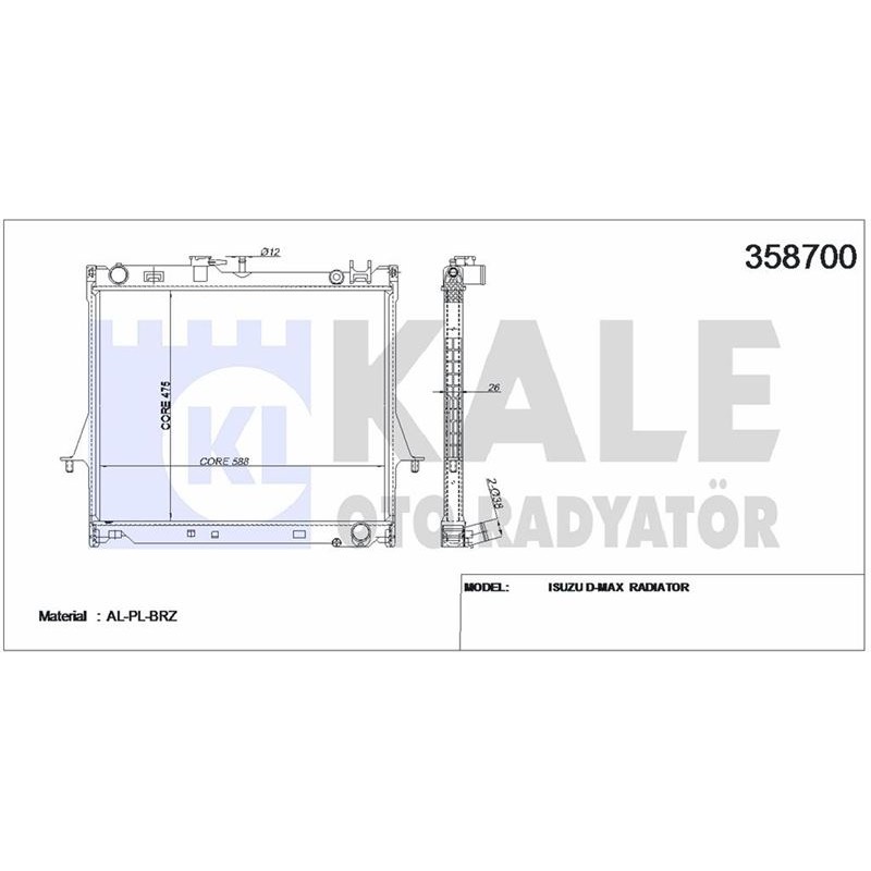 Ürün Kodu : KL358700 - RADYATÖR ISUZU D-MAX - ( MANUEL) (475*588*26) AL/PL/BRZ