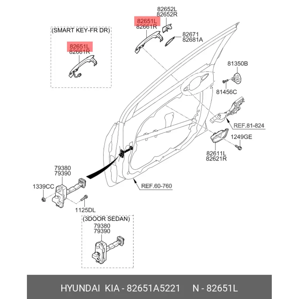 Hyundai i30 Dış Kapı Kolu Ön Sol Krom 2012-2016 82651-A5221