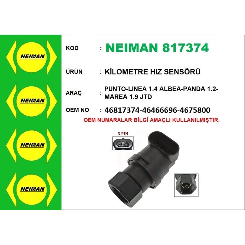 KİLOMETRE HIZ SENSÖRÜ PUNTO-LINEA 1.4 ALBEA-PANDA 1.2-MAREA 1.9 JTD