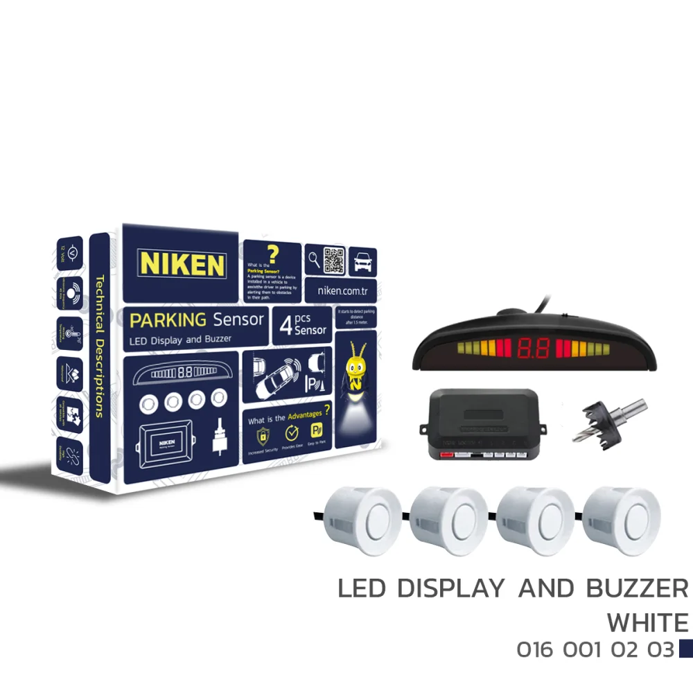 Niken LED Ekranlı Ses İkazlı Park Sensörü Beyaz NP-SESLI-22MM-B