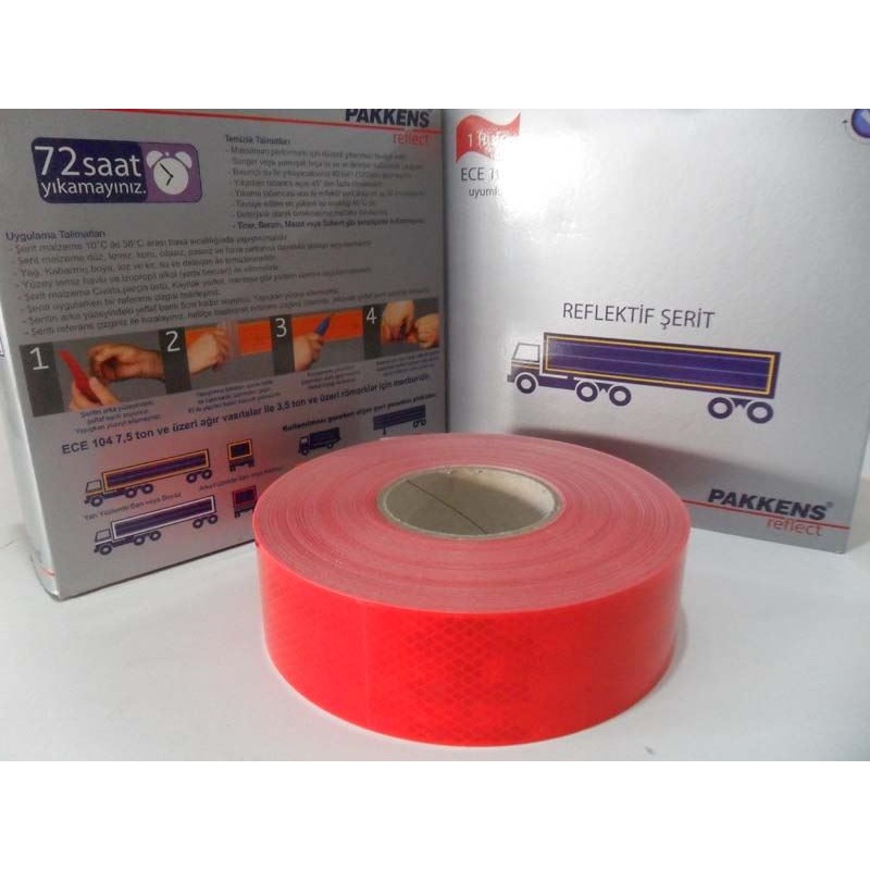 Ürün Kodu : PAK.5710923702 - REFLEKTİF (FOSFOR) ŞERİT KIRMIZI (55MMX50M) PAK.5710923702