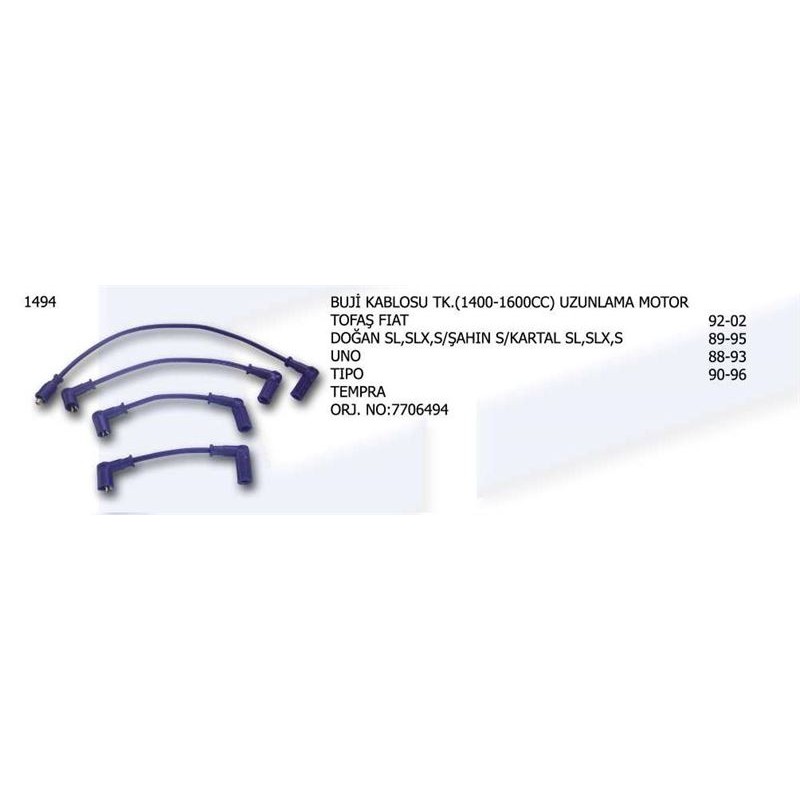 Ürün Kodu : UNV.1494 - BUJİ KABLOSU 7706494 DKŞ FIAT DKŞ UNO TIPO TEMPRA ŞAHİN S DOĞAN SL SLX KARTAL SL SLX